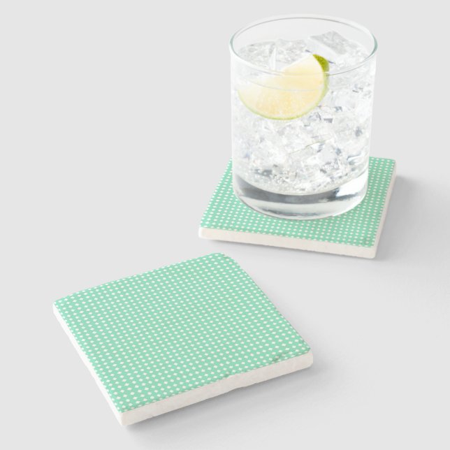 Cute Mint Green and White Geometric Pattern Stone Coaster (Side)