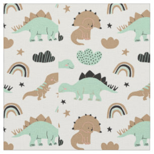 Cute Mint Green Dinosaur Pattern Fabric