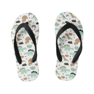 Cute Mint Green Dinosaur Pattern Kid's Jandals