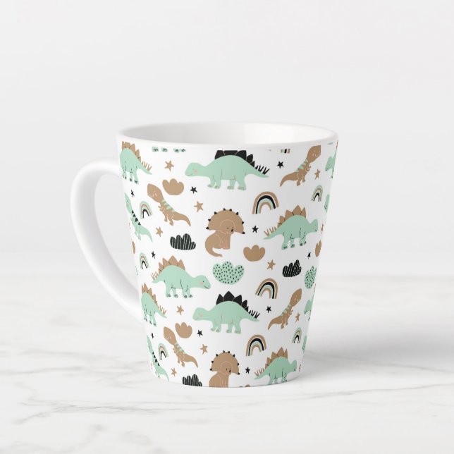 Cute Mint Green Dinosaur Pattern Latte Mug (Left Angle)