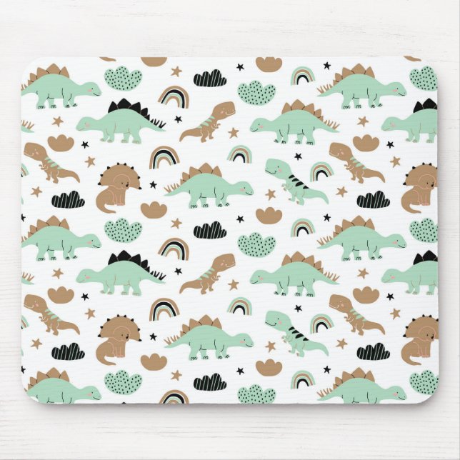 Cute Mint Green Dinosaur Pattern Mouse Pad (Front)