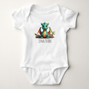 Cute Mint Green Dragon Vibes Fantasy Personalised  Baby Bodysuit