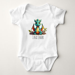 Cute Mint Green Dragon Vibes Fantasy Personalized Baby Bodysuit