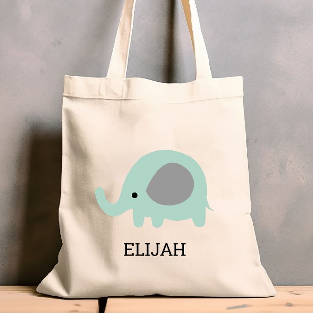Cute Mint Green Elephant Kids' Personalised Tote Bag (Creator Uploaded)