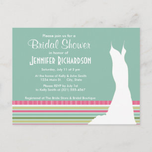 Cute Mint Green & Pink Stripes Invitation Postcard