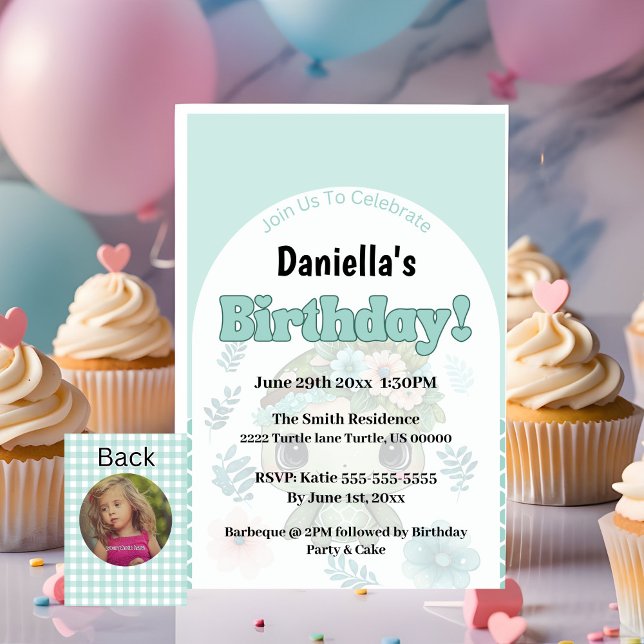 Cute Mint Green Turtle Birthday Party Invitation (Creator Uploaded)