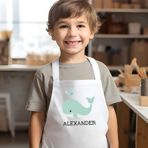 Cute Mint Green Whale Personalised Kids Apron