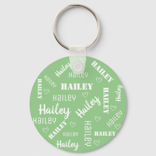 Cute Mint Green Word Art Cloud Hearts Name Custom Key Ring
