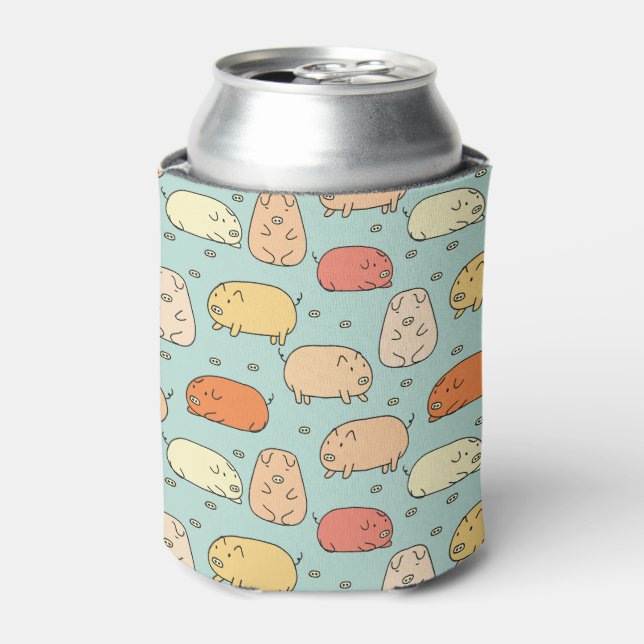 Cute Mint Pig Pattern Can Cooler (Can Front)