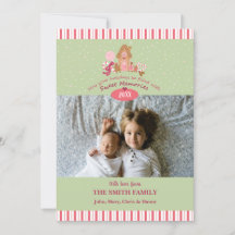 Cute Mint Pink Gingerbread Candy Canes Photo Card