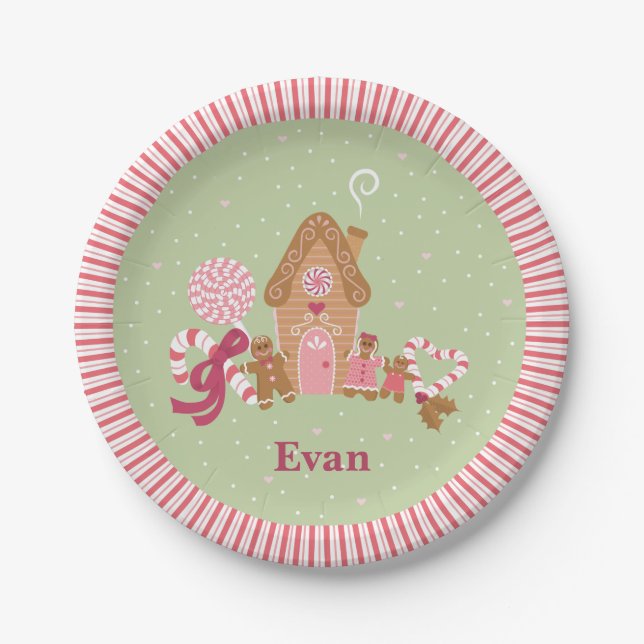 Cute Mint Pink Gingerbread Candy Paper Plates (Front)