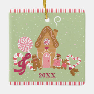 Cute Mint Pink Gingerbread Candy Square Ornament