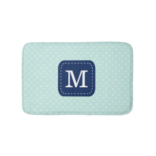 Cute Mint Polka Dot Pattern Custom Monogram Bath Mat