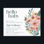 Cute Mint Sage Pink Floral Hello Baby Shower Postcard<br><div class="desc">Cute Pretty Mint Sage Blush Pink Floral Hello Baby Shower Postcard</div>