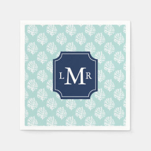 Cute Mint Summer Pattern and Blue Monogram Napkin