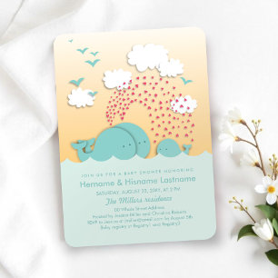 Cute Mint Whales Couples Baby Shower Invite