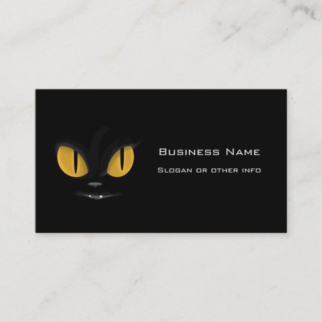 Cute Mischievous Black Cat with Fangs Business Card (Front)