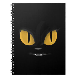 Cute Mischievous Black Cat with Fangs Spiral Notebook