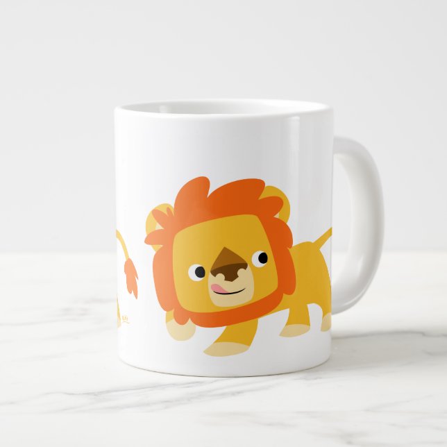 Cute Mischievous Cartoon Lion Large Coffee Mug (Front Right)