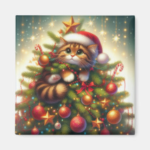 Cute, mischievous cat in the Christmas tree Magnet