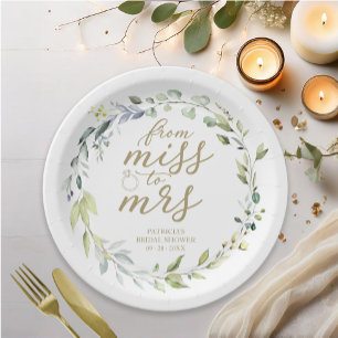 Cute Miss to Mrs Greenery Eucalyptus Bridal Paper  Paper Plate