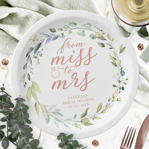 Cute Miss to Mrs Greenery Eucalyptus Bridal Paper Plate