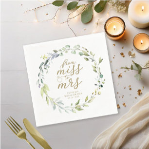 Cute Miss to Mrs Greenery Eucalyptus Bridal Shower Napkin