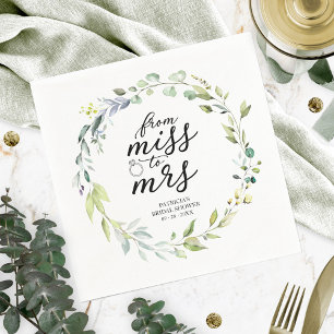 Cute Miss to Mrs Greenery Eucalyptus Bridal Shower Napkin
