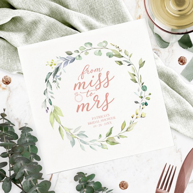 Cute Miss to Mrs Greenery Eucalyptus Bridal Shower Napkin (Creator Uploaded)