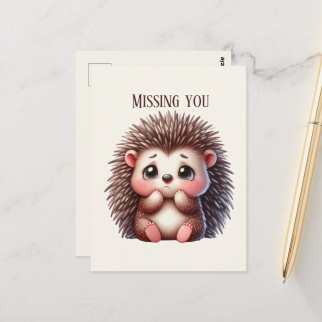 Cute Missing you hedgehog  Postcard (Front/Back In Situ)