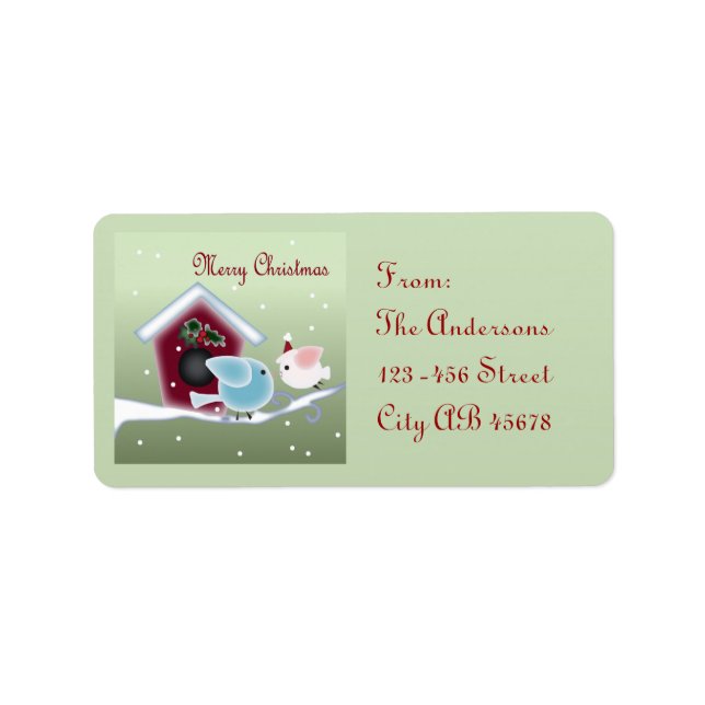 Cute mistletoe Love Birds Our First Christmas Label (Front)