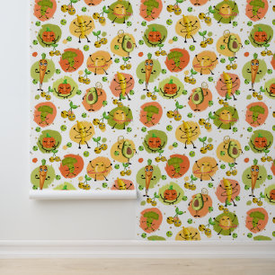 Cute mixed vegetables and fruit tiled pattern  wallpaper
