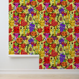 Cute mixed vegetables and fruit tiled pattern wallpaper