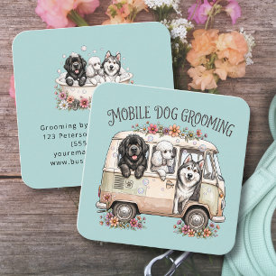 Cute Mobile Dog Grooming Service Pet Groomer Square Business Card