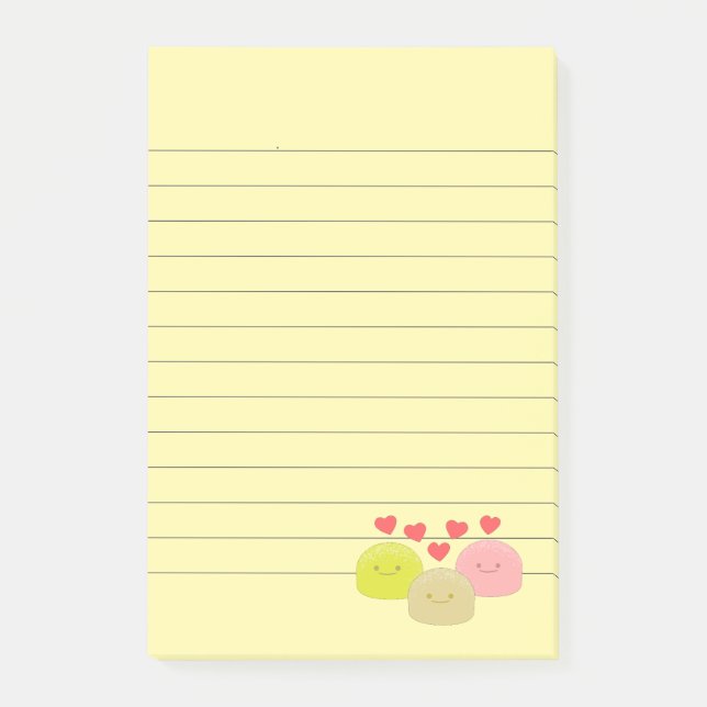 Cute Mochi Cartoon Drawings Lined Post-it Notes (Front)