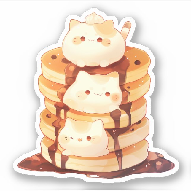 Cute Mochi Cats and Chocolate Pancake Sticker (Front)