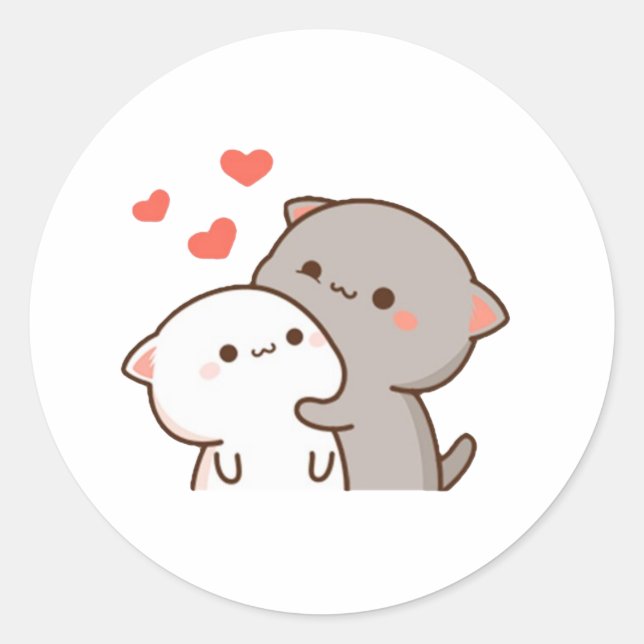 Cute Mochi Peach Cat Classic Round Sticker (Front)