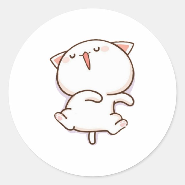 Cute Mochi Peach Cat Classic Round Sticker (Front)