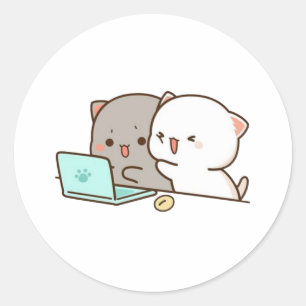 Cute Mochi Peach Cat Classic Round Sticker