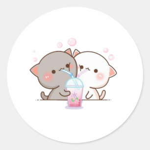 Cute Mochi Peach Cat Classic Round Sticker