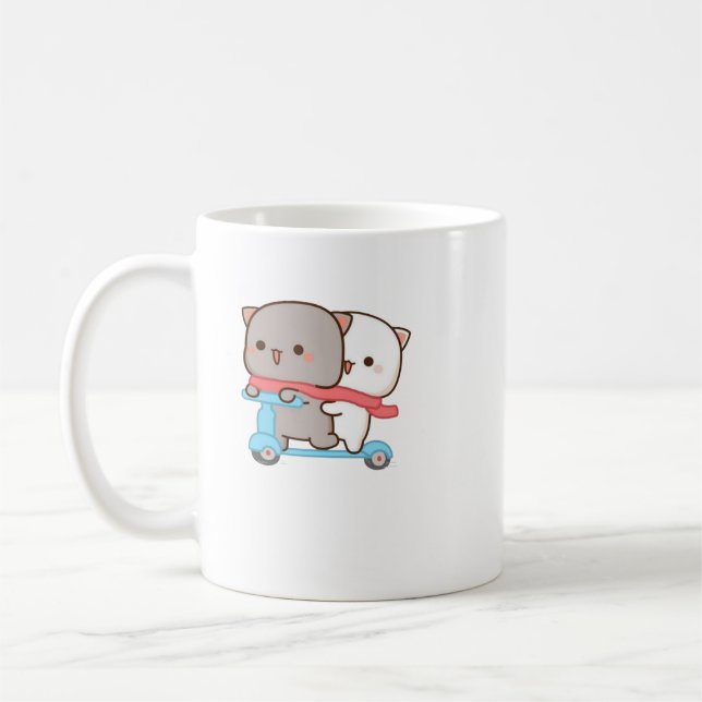 Cute Mochi Peach Cat Coffee Mug (Left)