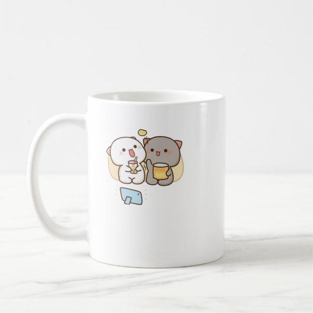 Cute Mochi Peach Cat Coffee Mug (Left)