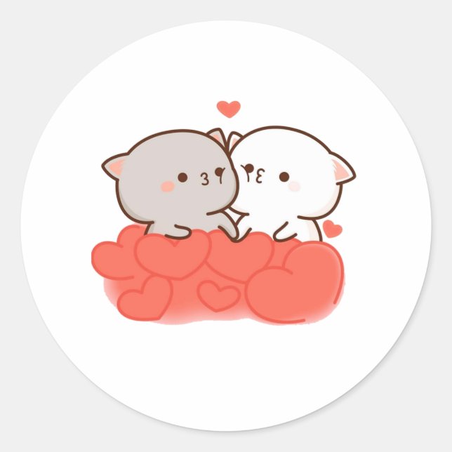 Cute Mochi Peach Cat, Gift Valentine's Day Classic Round Sticker (Front)