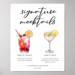 Cute Mocktails Shirley Temple Lemon Drop Menu Poster