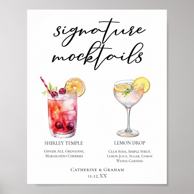 Cute Mocktails Shirley Temple Lemon Drop Menu Poster (Front)