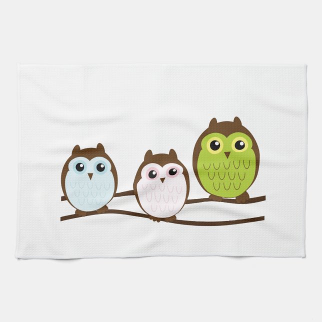 Cute Mod Chic Classy Destiny Owl Tea Towel (Horizontal)