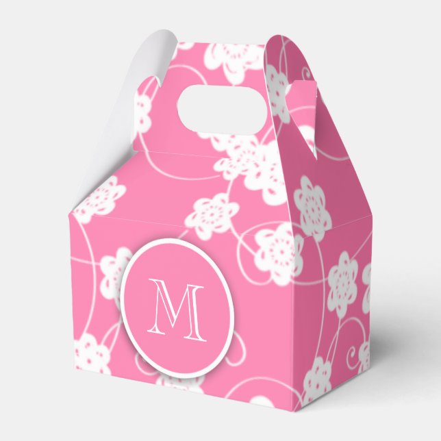 Cute Mod Pink Flowers Pattern, Your Initial Favour Box (Front Side)
