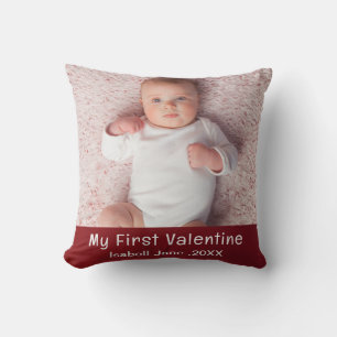 Cute Modern 1st Valentine's Day Personalise Photo Cushion