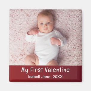 Cute Modern 1st Valentine's Day Personalise Photo Magnet