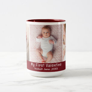 Cute Modern 1st Valentine's Day Personalise Photo Two-Tone Coffee Mug